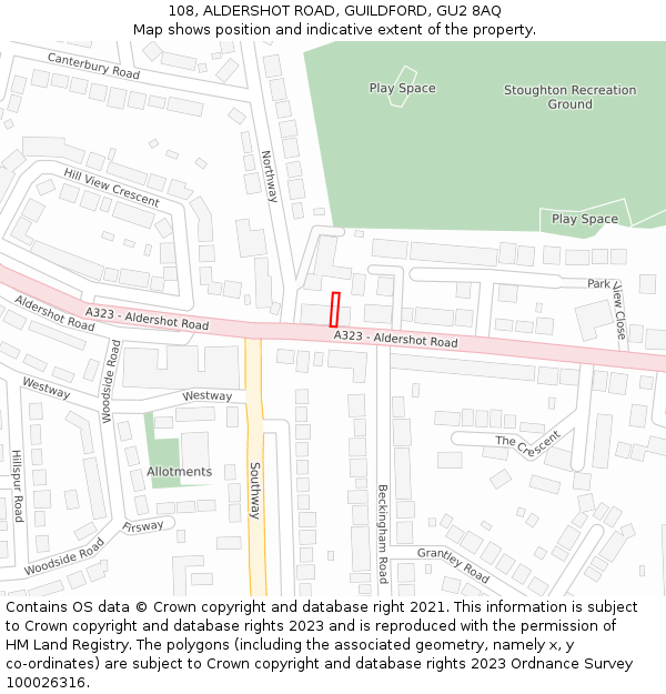 108, ALDERSHOT ROAD, GUILDFORD, GU2 8AQ: Location map and indicative extent of plot