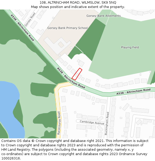 108, ALTRINCHAM ROAD, WILMSLOW, SK9 5NQ: Location map and indicative extent of plot