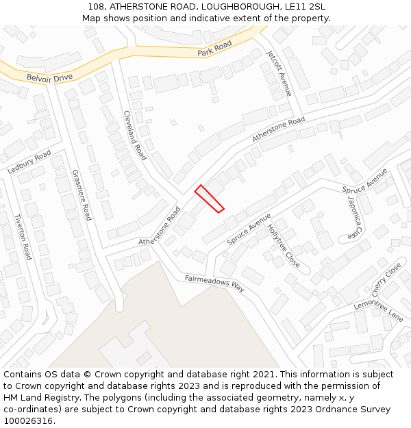 108, ATHERSTONE ROAD, LOUGHBOROUGH, LE11 2SL: Location map and indicative extent of plot