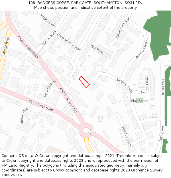 108, BADGERS COPSE, PARK GATE, SOUTHAMPTON, SO31 1DU: Location map and indicative extent of plot