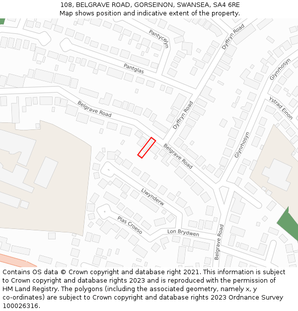 108, BELGRAVE ROAD, GORSEINON, SWANSEA, SA4 6RE: Location map and indicative extent of plot