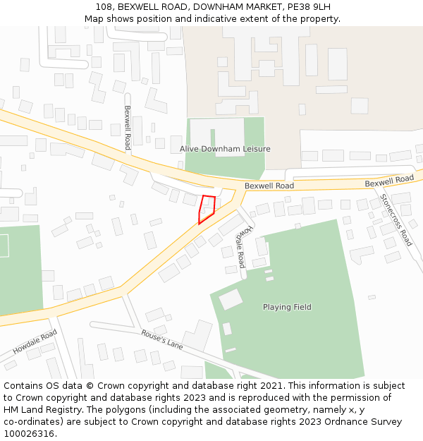 108, BEXWELL ROAD, DOWNHAM MARKET, PE38 9LH: Location map and indicative extent of plot