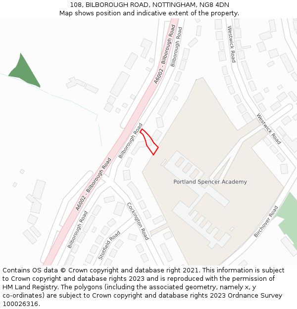 108, BILBOROUGH ROAD, NOTTINGHAM, NG8 4DN: Location map and indicative extent of plot