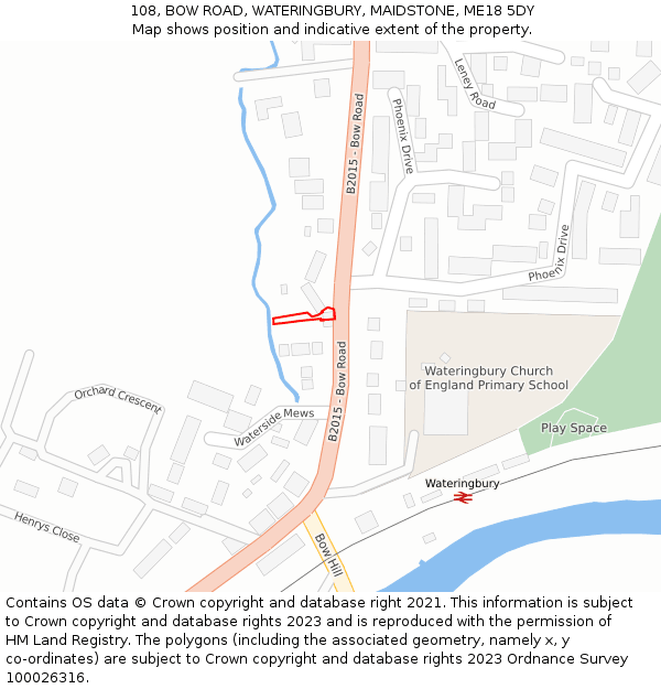 108, BOW ROAD, WATERINGBURY, MAIDSTONE, ME18 5DY: Location map and indicative extent of plot