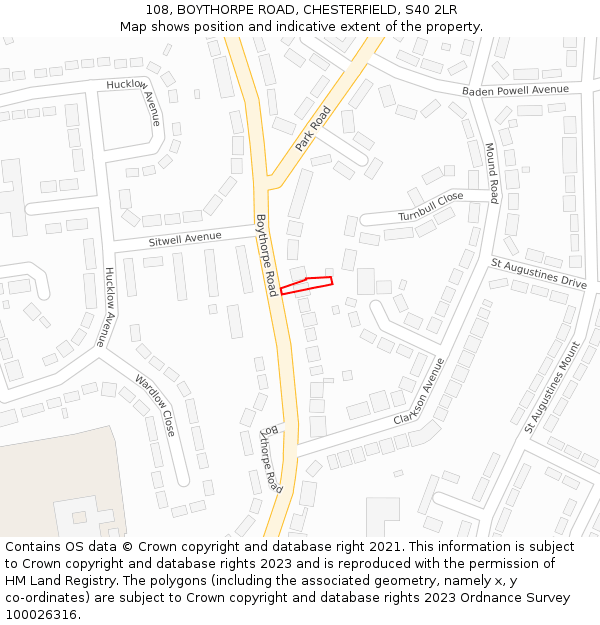 108, BOYTHORPE ROAD, CHESTERFIELD, S40 2LR: Location map and indicative extent of plot