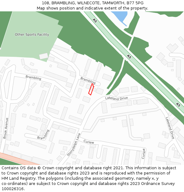 108, BRAMBLING, WILNECOTE, TAMWORTH, B77 5PG: Location map and indicative extent of plot
