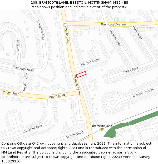 108, BRAMCOTE LANE, BEESTON, NOTTINGHAM, NG9 4ES: Location map and indicative extent of plot