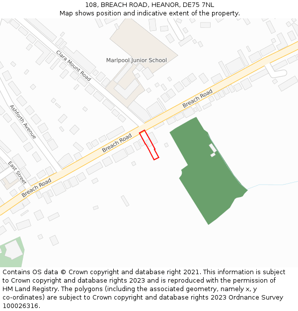 108, BREACH ROAD, HEANOR, DE75 7NL: Location map and indicative extent of plot