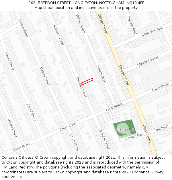 108, BREEDON STREET, LONG EATON, NOTTINGHAM, NG10 4FE: Location map and indicative extent of plot