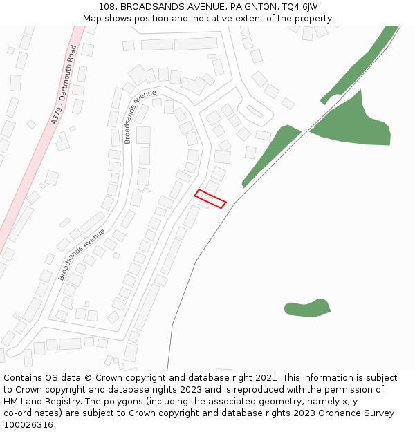 108, BROADSANDS AVENUE, PAIGNTON, TQ4 6JW: Location map and indicative extent of plot