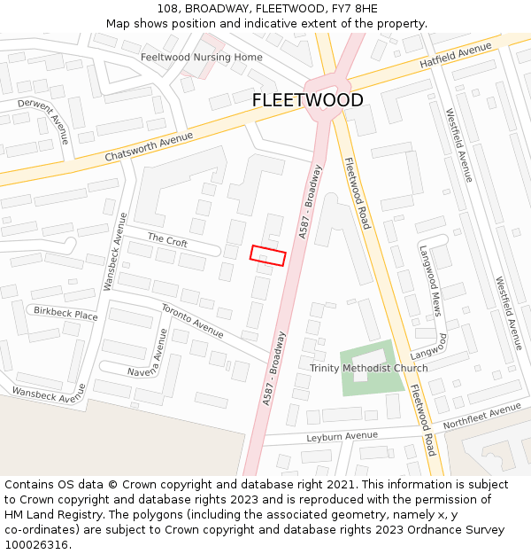 108, BROADWAY, FLEETWOOD, FY7 8HE: Location map and indicative extent of plot