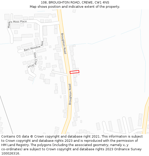 108, BROUGHTON ROAD, CREWE, CW1 4NS: Location map and indicative extent of plot