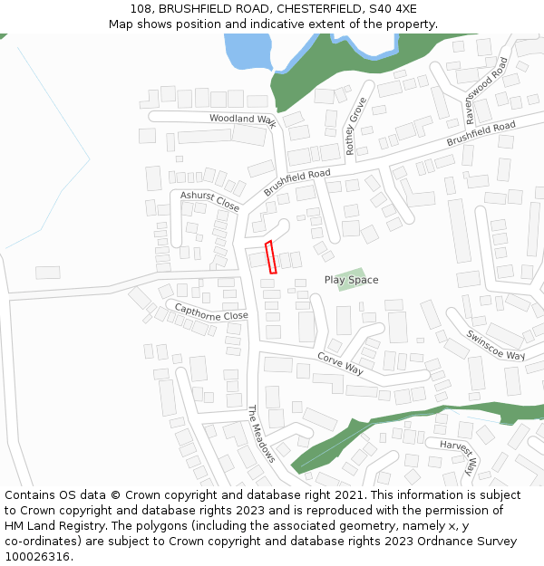108, BRUSHFIELD ROAD, CHESTERFIELD, S40 4XE: Location map and indicative extent of plot