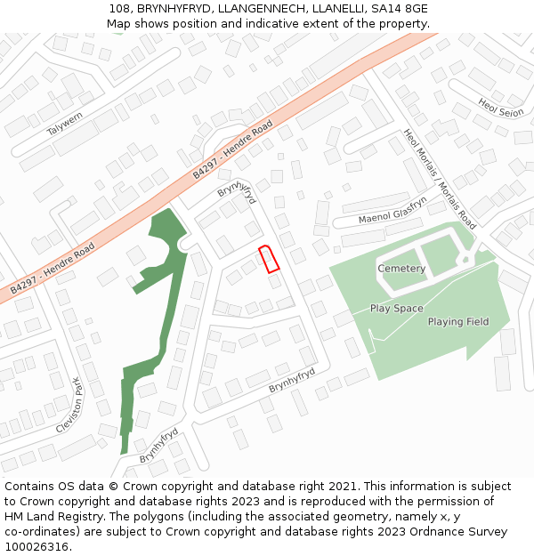 108, BRYNHYFRYD, LLANGENNECH, LLANELLI, SA14 8GE: Location map and indicative extent of plot