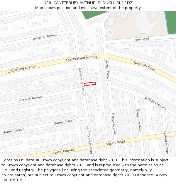 108, CANTERBURY AVENUE, SLOUGH, SL2 1DZ: Location map and indicative extent of plot