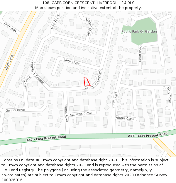 108, CAPRICORN CRESCENT, LIVERPOOL, L14 9LS: Location map and indicative extent of plot