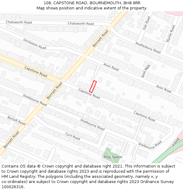 108, CAPSTONE ROAD, BOURNEMOUTH, BH8 8RR: Location map and indicative extent of plot