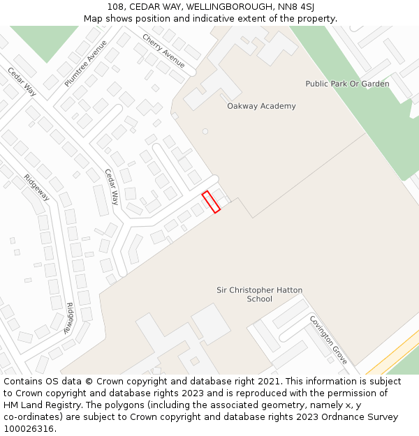 108, CEDAR WAY, WELLINGBOROUGH, NN8 4SJ: Location map and indicative extent of plot