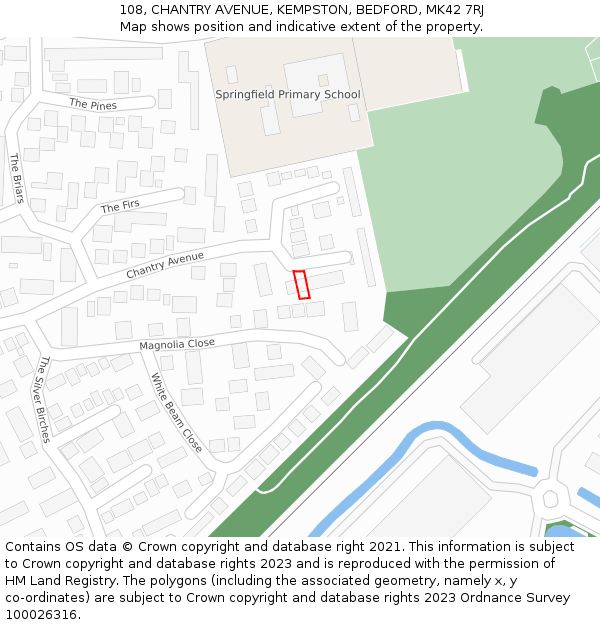 108, CHANTRY AVENUE, KEMPSTON, BEDFORD, MK42 7RJ: Location map and indicative extent of plot