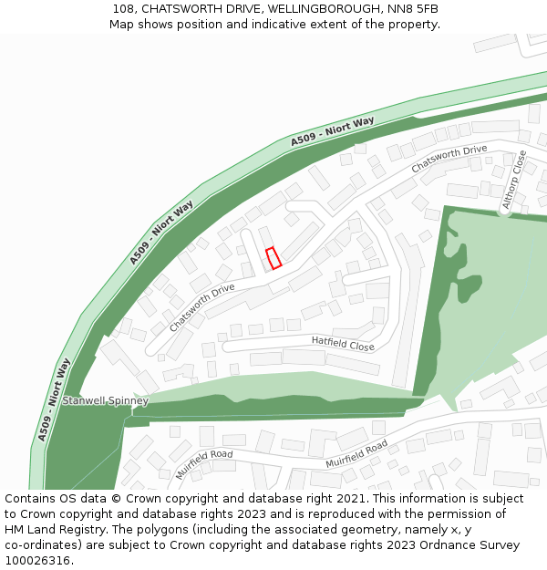 108, CHATSWORTH DRIVE, WELLINGBOROUGH, NN8 5FB: Location map and indicative extent of plot