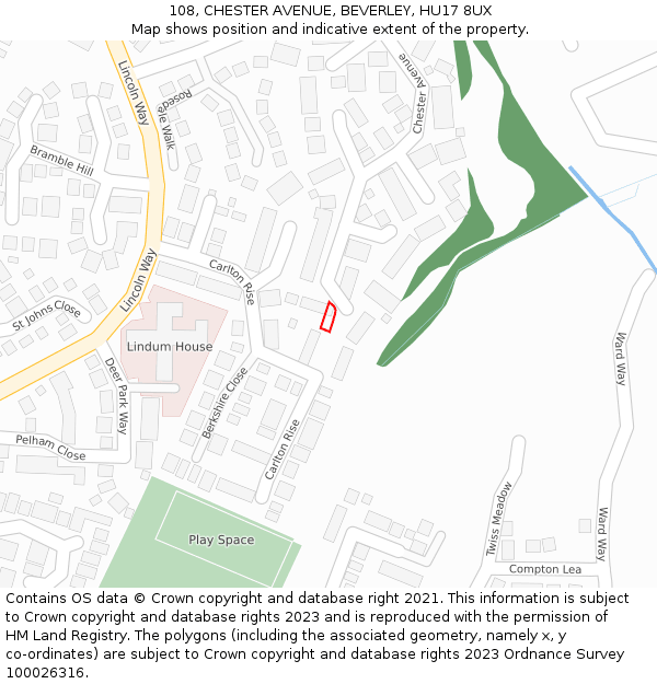 108, CHESTER AVENUE, BEVERLEY, HU17 8UX: Location map and indicative extent of plot