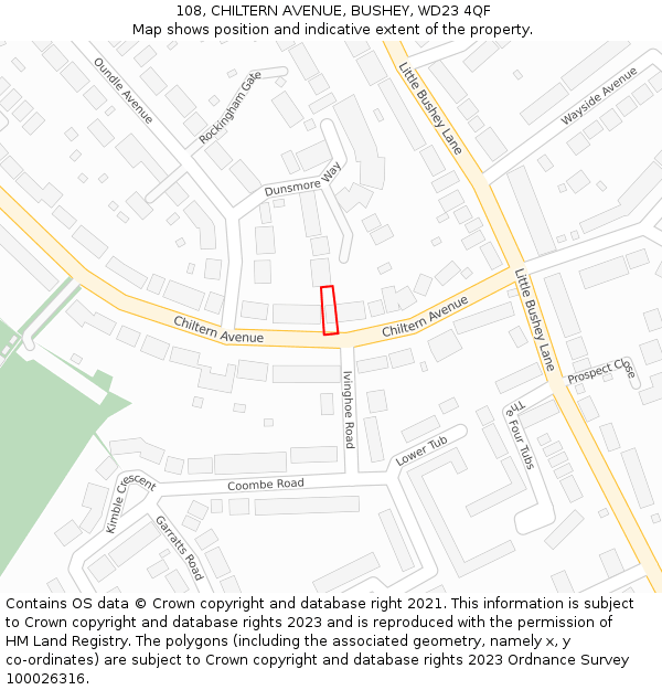 108, CHILTERN AVENUE, BUSHEY, WD23 4QF: Location map and indicative extent of plot