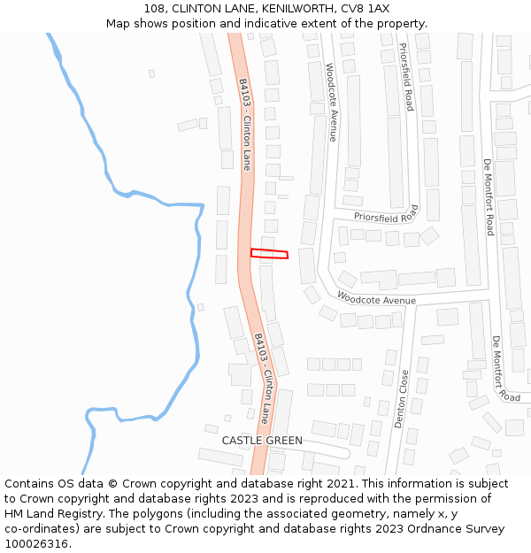 108, CLINTON LANE, KENILWORTH, CV8 1AX: Location map and indicative extent of plot