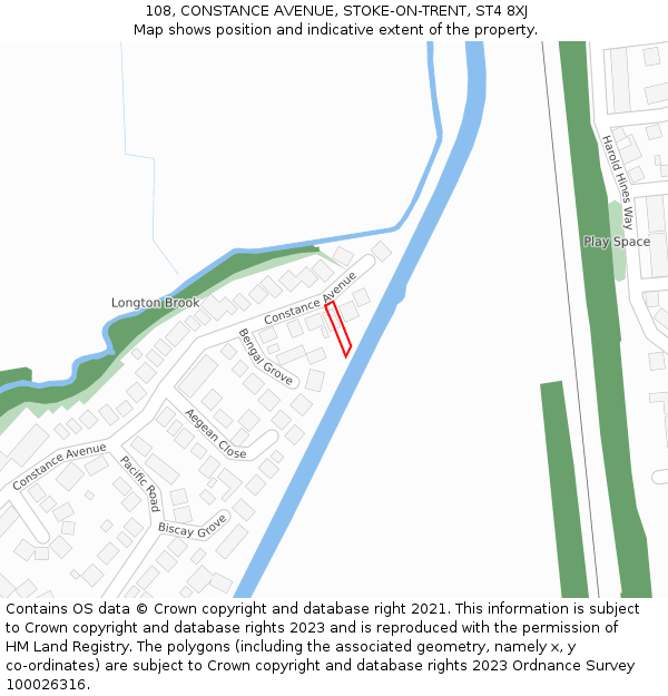 108, CONSTANCE AVENUE, STOKE-ON-TRENT, ST4 8XJ: Location map and indicative extent of plot