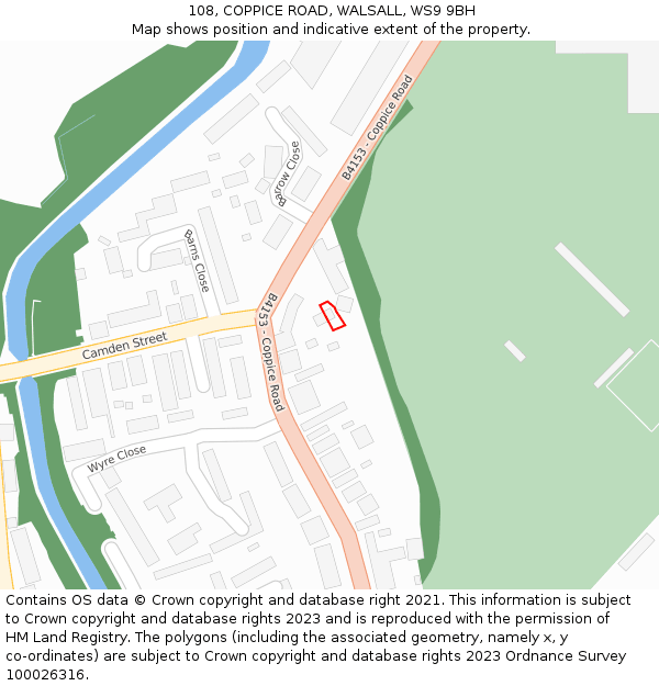 108, COPPICE ROAD, WALSALL, WS9 9BH: Location map and indicative extent of plot