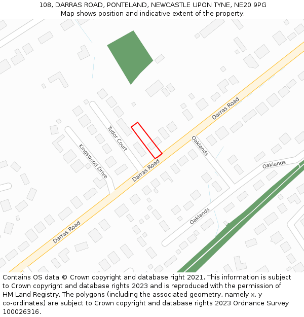 108, DARRAS ROAD, PONTELAND, NEWCASTLE UPON TYNE, NE20 9PG: Location map and indicative extent of plot