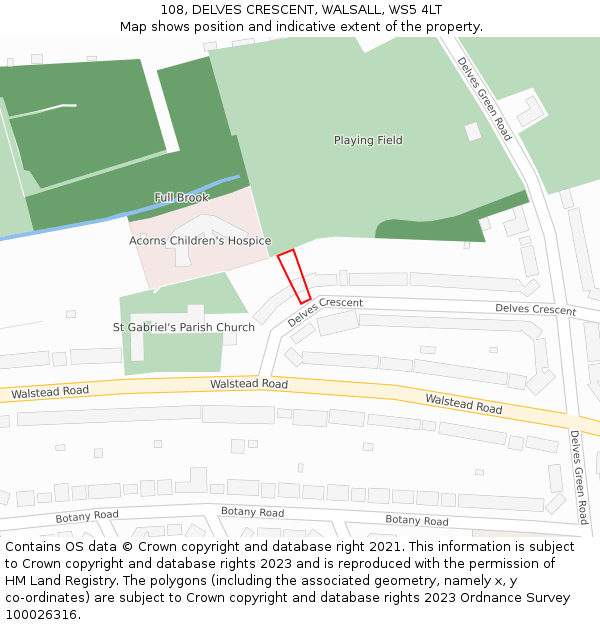 108, DELVES CRESCENT, WALSALL, WS5 4LT: Location map and indicative extent of plot