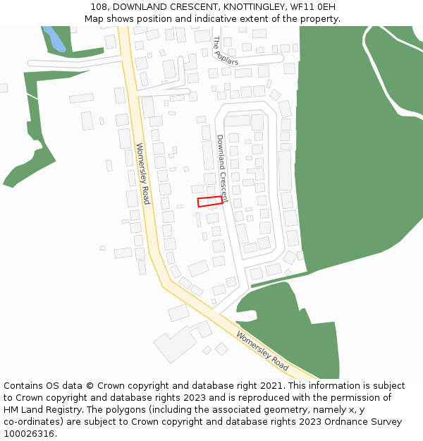 108, DOWNLAND CRESCENT, KNOTTINGLEY, WF11 0EH: Location map and indicative extent of plot