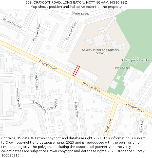 108, DRAYCOTT ROAD, LONG EATON, NOTTINGHAM, NG10 3BZ: Location map and indicative extent of plot