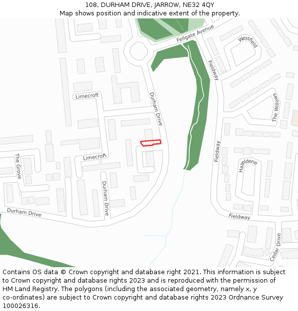 108, DURHAM DRIVE, JARROW, NE32 4QY: Location map and indicative extent of plot