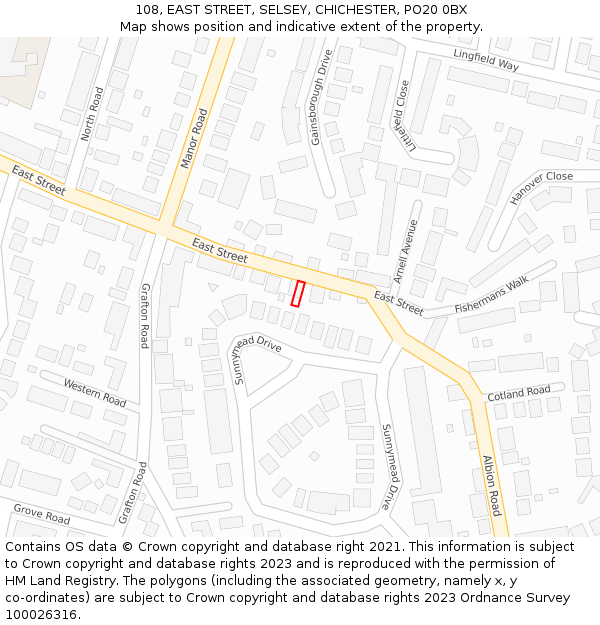 108, EAST STREET, SELSEY, CHICHESTER, PO20 0BX: Location map and indicative extent of plot