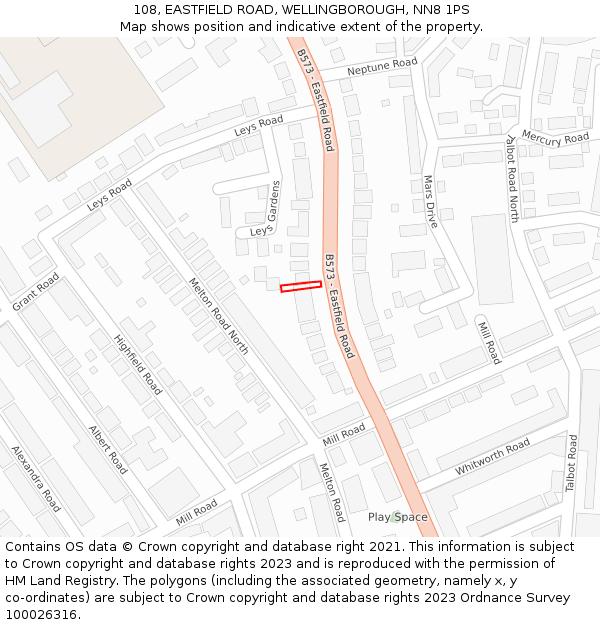 108, EASTFIELD ROAD, WELLINGBOROUGH, NN8 1PS: Location map and indicative extent of plot