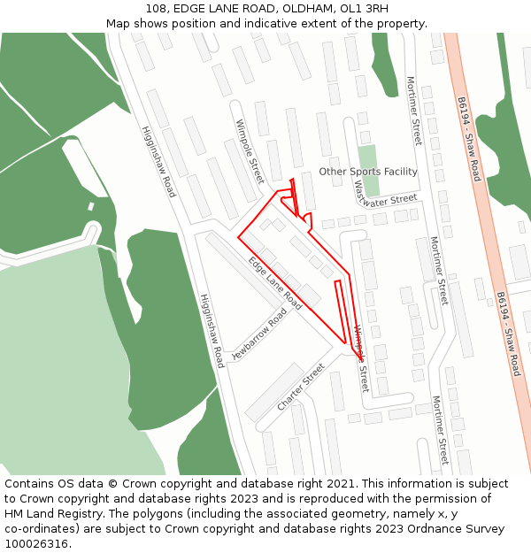 108, EDGE LANE ROAD, OLDHAM, OL1 3RH: Location map and indicative extent of plot