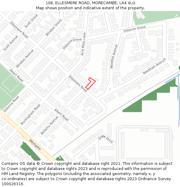 108, ELLESMERE ROAD, MORECAMBE, LA4 4LG: Location map and indicative extent of plot