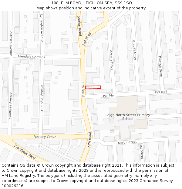 108, ELM ROAD, LEIGH-ON-SEA, SS9 1SQ: Location map and indicative extent of plot