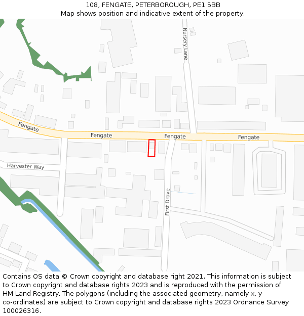108, FENGATE, PETERBOROUGH, PE1 5BB: Location map and indicative extent of plot