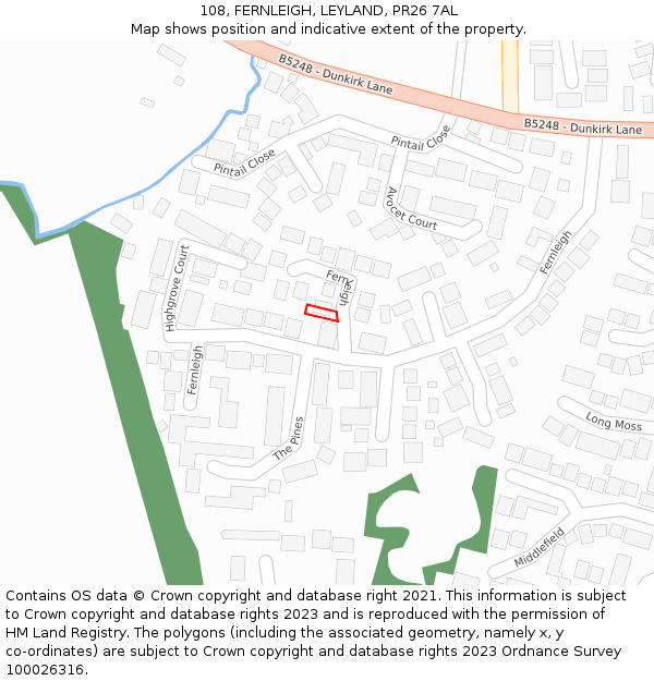 108, FERNLEIGH, LEYLAND, PR26 7AL: Location map and indicative extent of plot