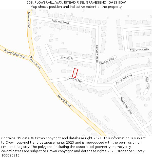 108, FLOWERHILL WAY, ISTEAD RISE, GRAVESEND, DA13 9DW: Location map and indicative extent of plot