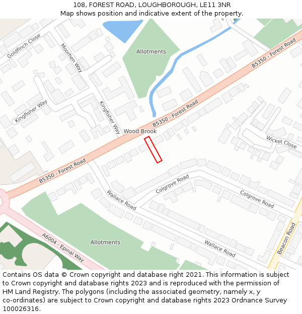 108, FOREST ROAD, LOUGHBOROUGH, LE11 3NR: Location map and indicative extent of plot