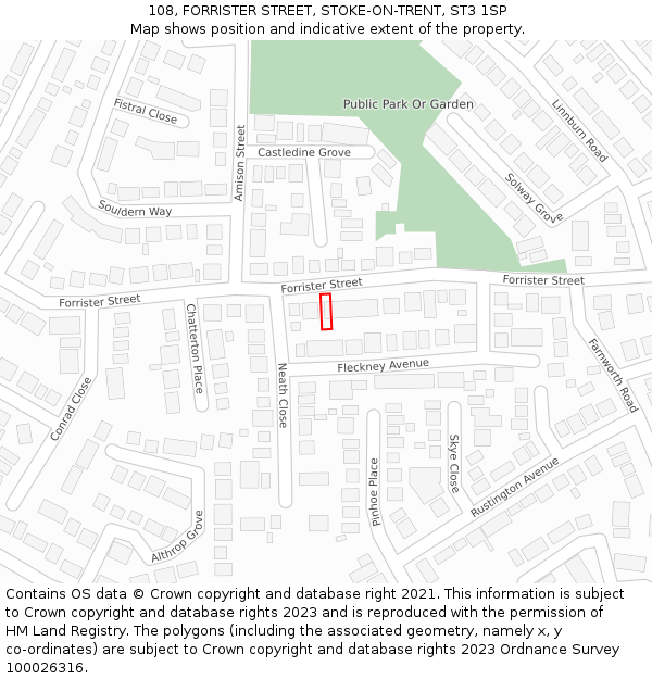 108, FORRISTER STREET, STOKE-ON-TRENT, ST3 1SP: Location map and indicative extent of plot