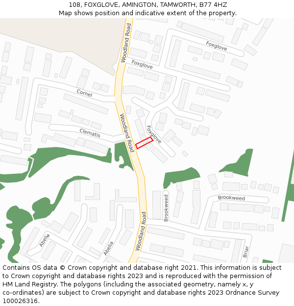 108, FOXGLOVE, AMINGTON, TAMWORTH, B77 4HZ: Location map and indicative extent of plot