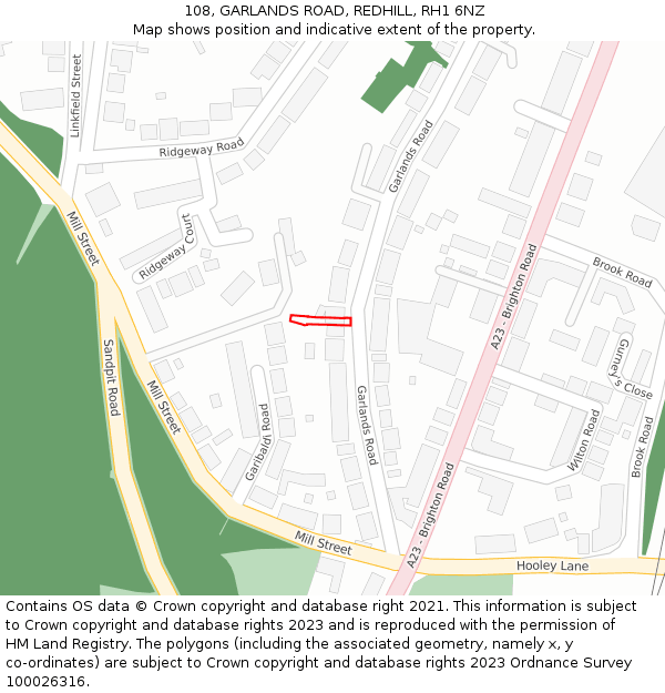 108, GARLANDS ROAD, REDHILL, RH1 6NZ: Location map and indicative extent of plot