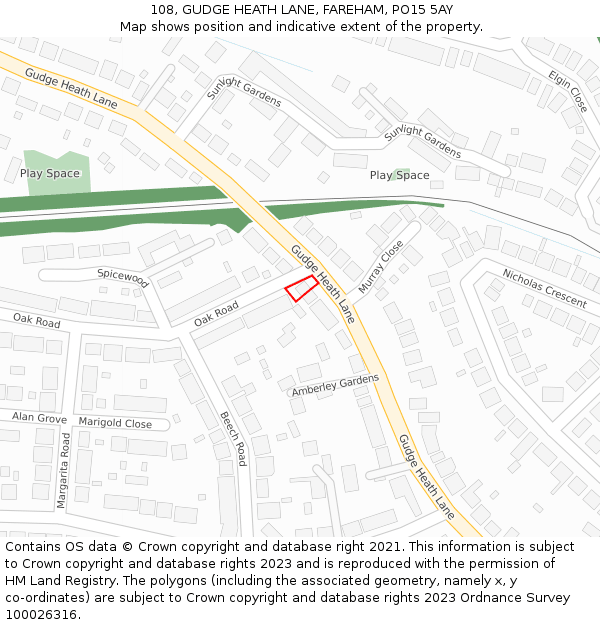 108, GUDGE HEATH LANE, FAREHAM, PO15 5AY: Location map and indicative extent of plot