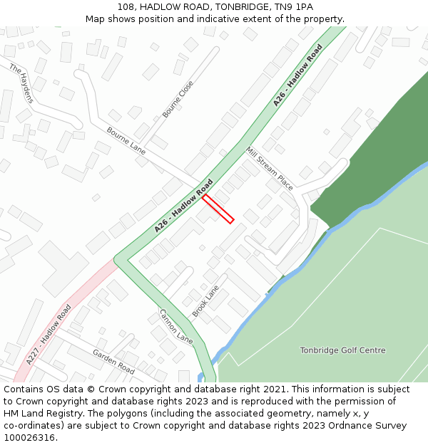 108, HADLOW ROAD, TONBRIDGE, TN9 1PA: Location map and indicative extent of plot