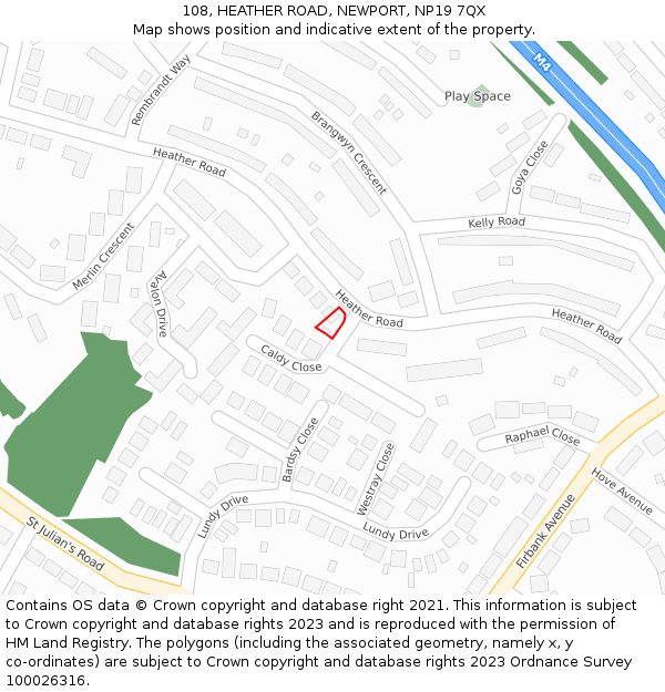 108, HEATHER ROAD, NEWPORT, NP19 7QX: Location map and indicative extent of plot
