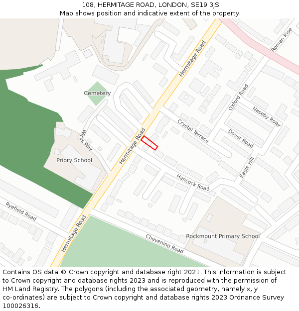 108, HERMITAGE ROAD, LONDON, SE19 3JS: Location map and indicative extent of plot